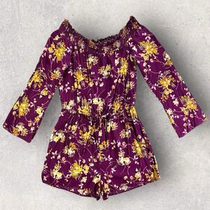 Gypsies & Moondust Floral Off Shoulder Romper Purple Women’s Junior Size Large